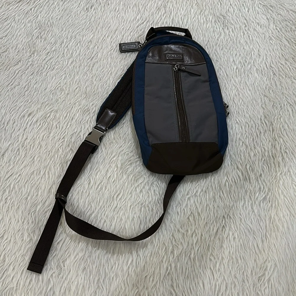 Coach Men’s Crossbody Sling Bag Nylon and Leather C1376-f70834 - Picture 2 of 10